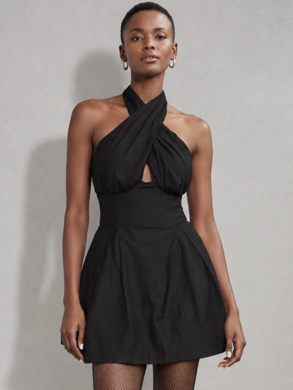 Anthropologie MAEVE Odette Black Sculptural Halter Ruffle Mini Dress Size L